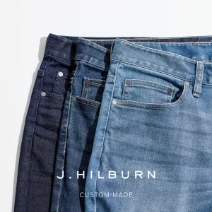 Custom men's made-to-measure denim jeans.