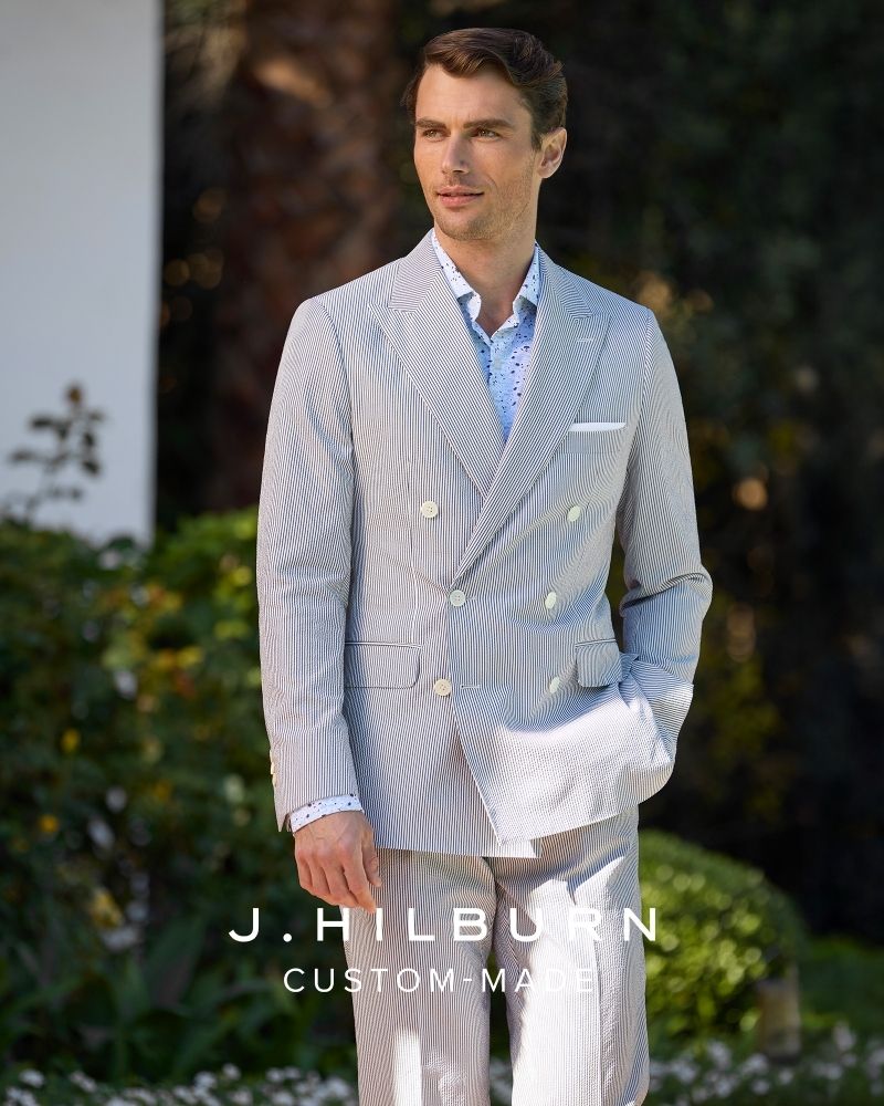 navy blue white seersucker suit,